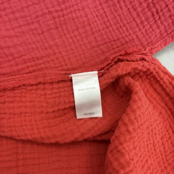 J. Jill Cotton-Gauze Shirtdress in Persimmon Red Orange SZ Small Beachy, Coastal - Picture 14 of 15